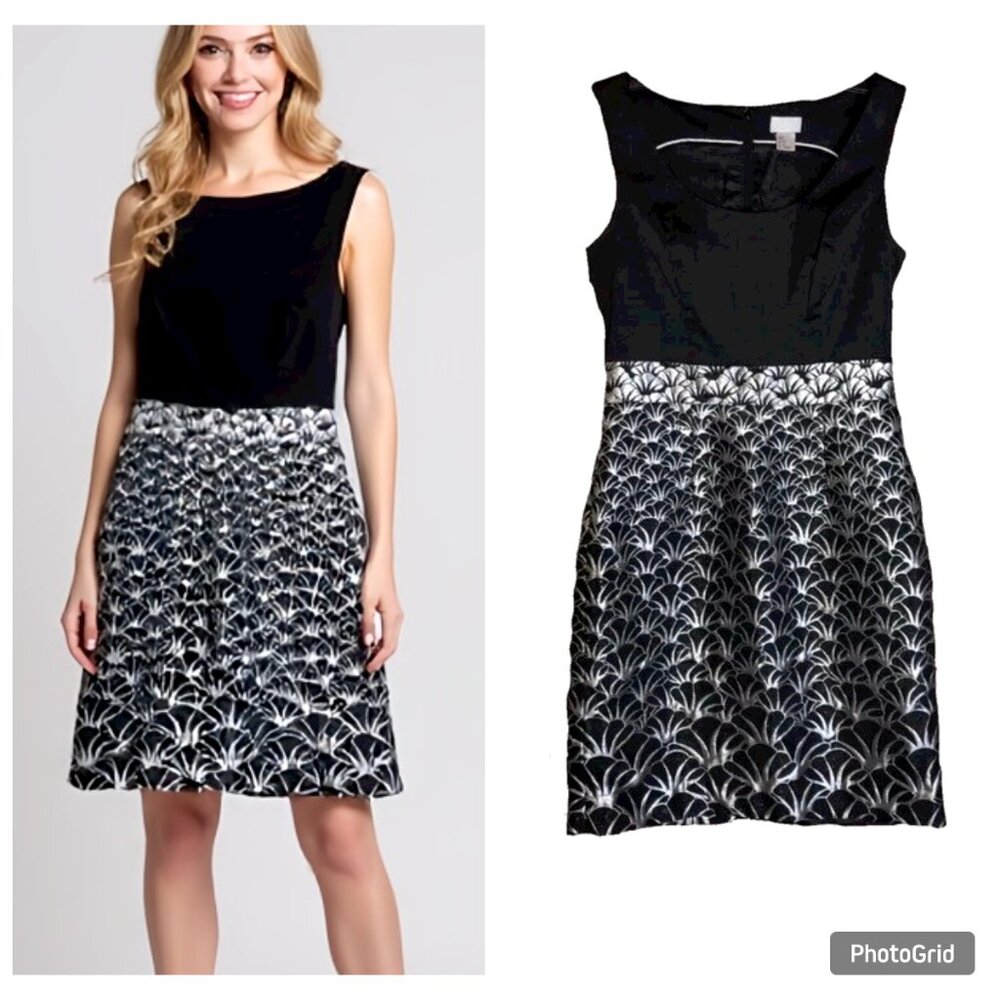 H&M Black and White Floral Fit-and-Flare Dress